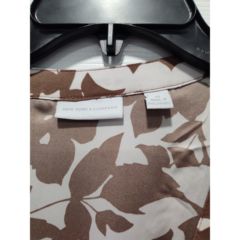 New York & Co‎ Womens Brown Cream Floral Leaf Print VNeck Jumpsuit Size XSmall - Picture 6 of 12